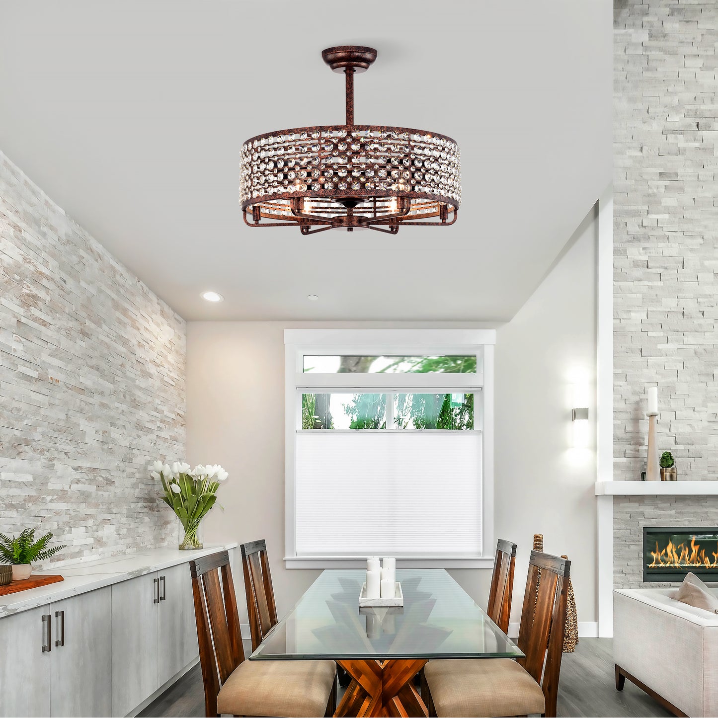 Rustic Crystal Ceiling Fan Light