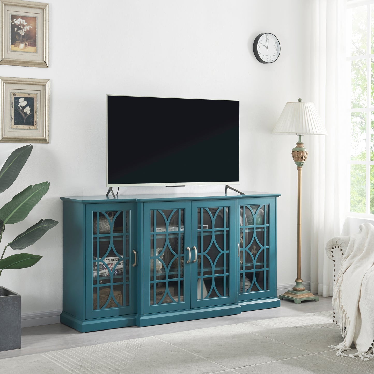 Teal Blue 63" TV Stand Storage Cabinet