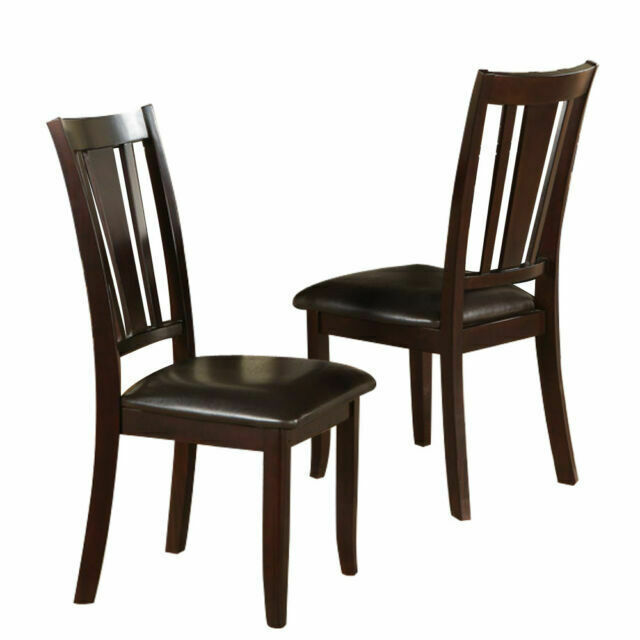 Set of 2 Dark Brown Faux Leather Cushioned Dining Chairs 