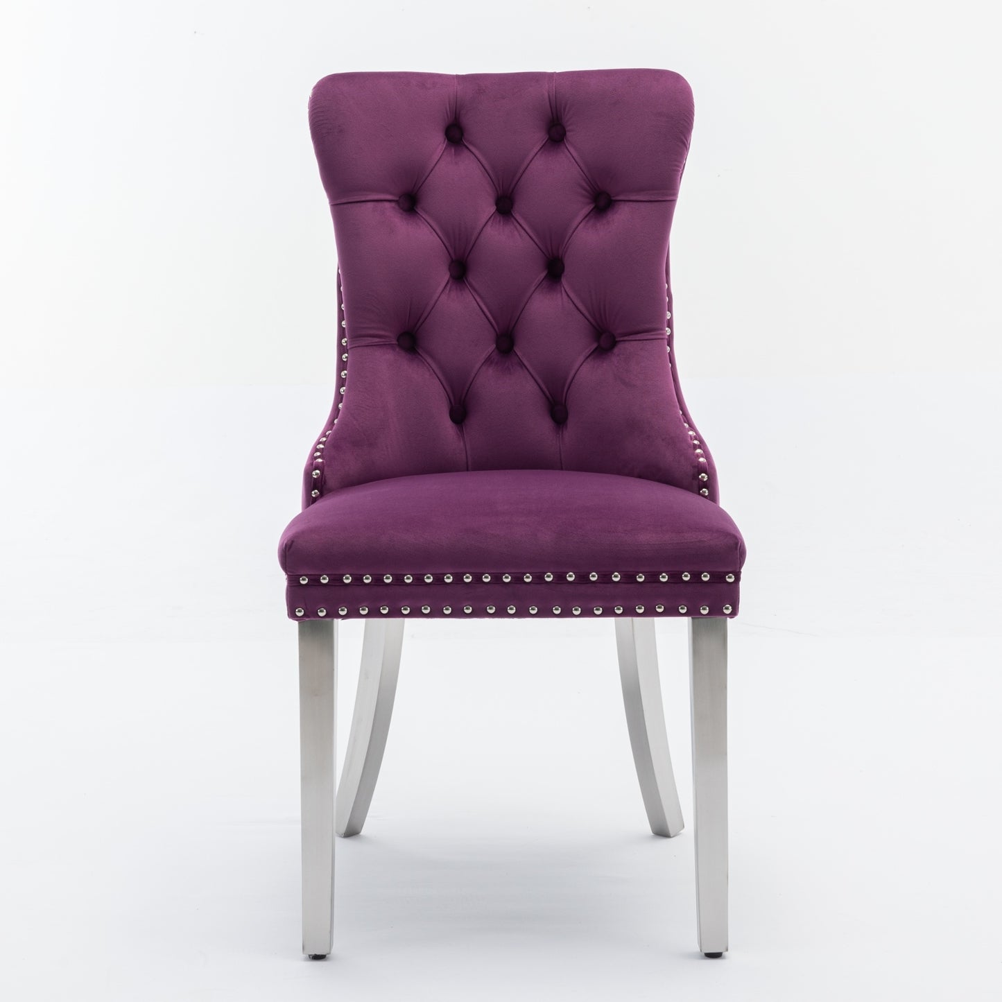 Purple High-End Button Tufted Velvet Dining Chair with Chrome Legs Set of 2