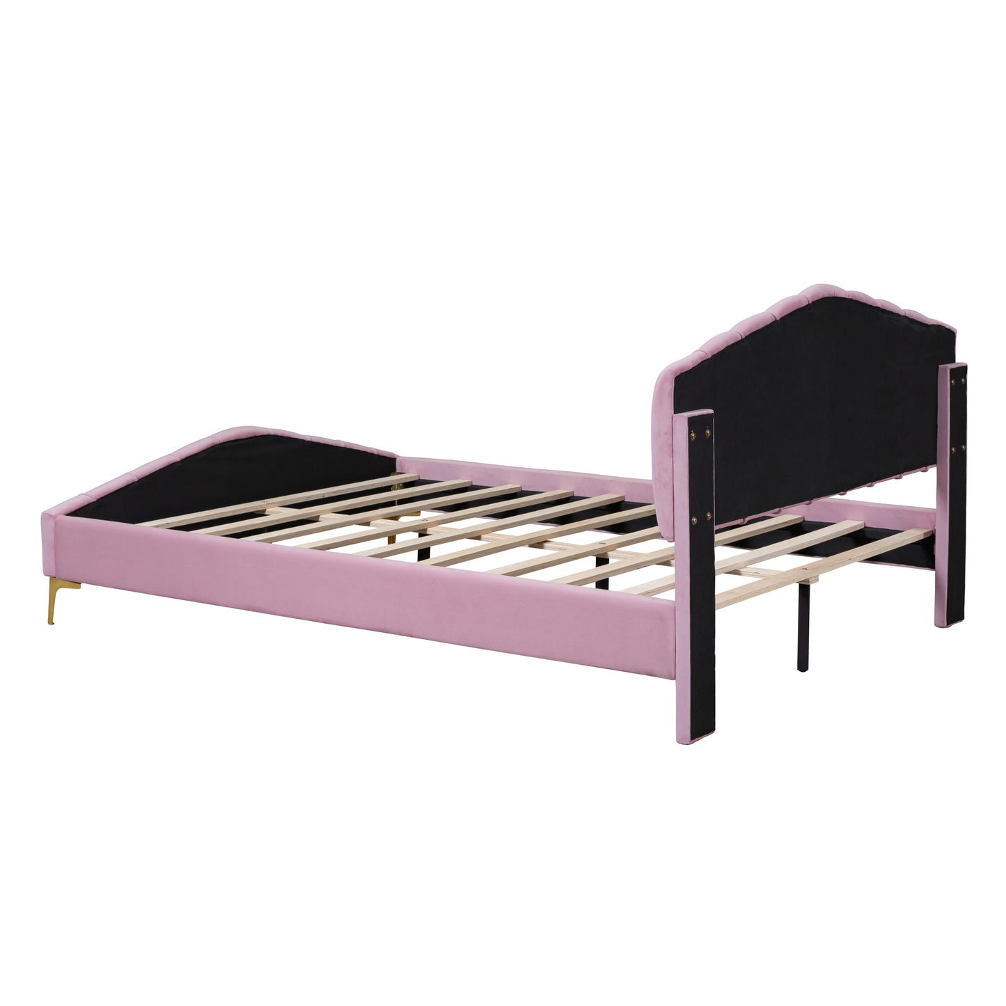 Queen Size Pink Velvet Platform Bed