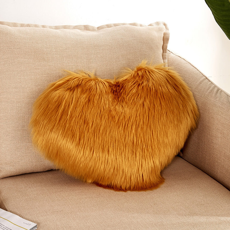 Orange Furry Heart Pillow