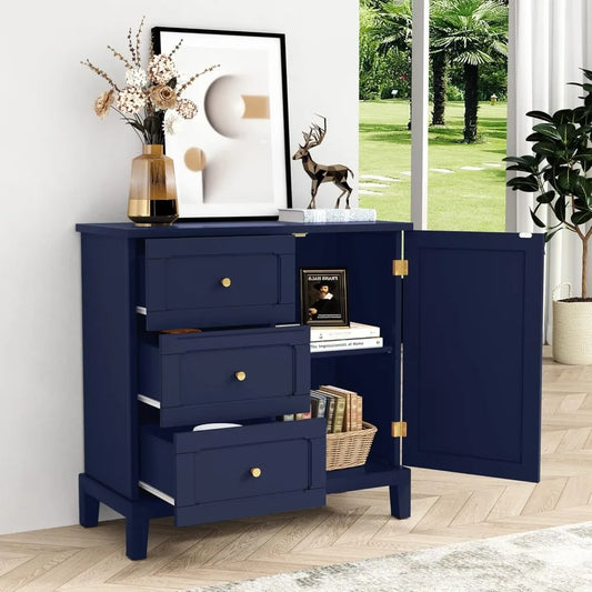 Navy Blue 3 Drawer Accent Storage Cabinet 