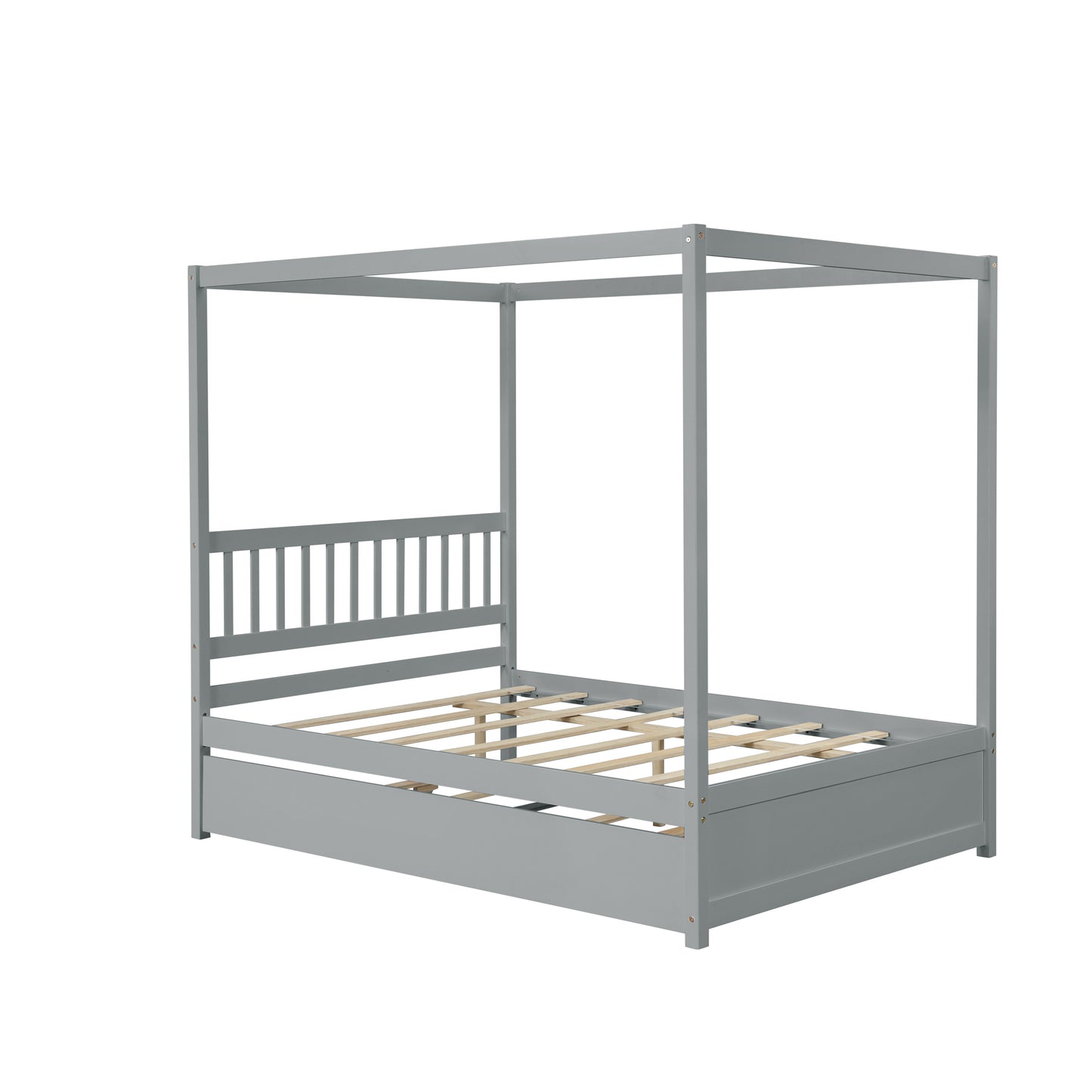 Grey Full Size Canopy Bed with Twin Trundle