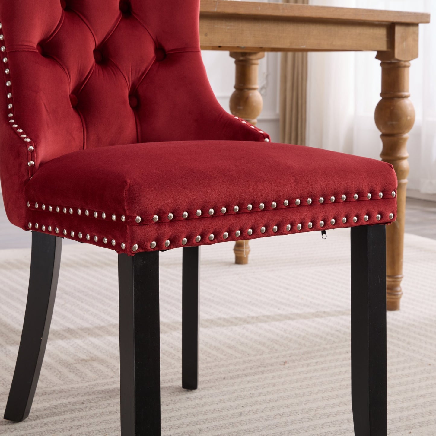 High-End Red Tufted Velvet Dining Chairs 2pc