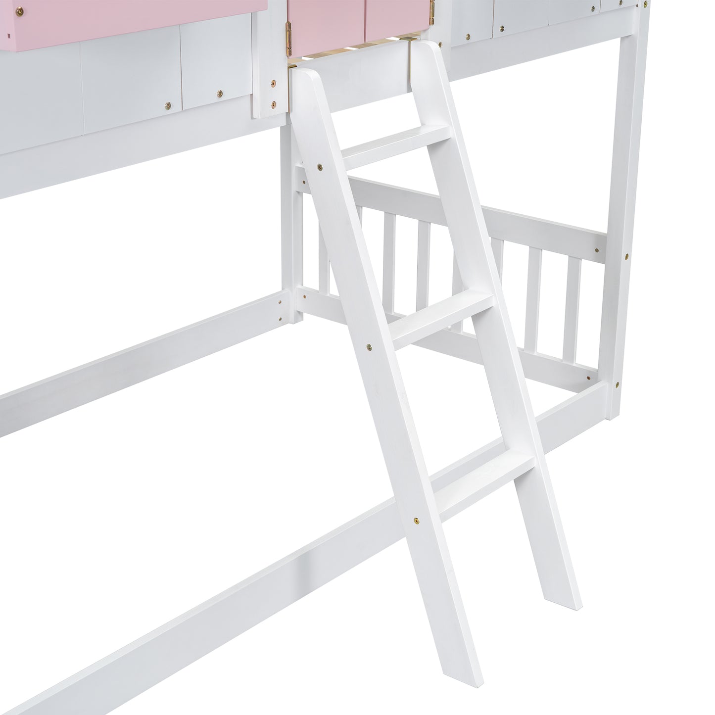 Sweet White and Pink Twin Play House Bunk Bed