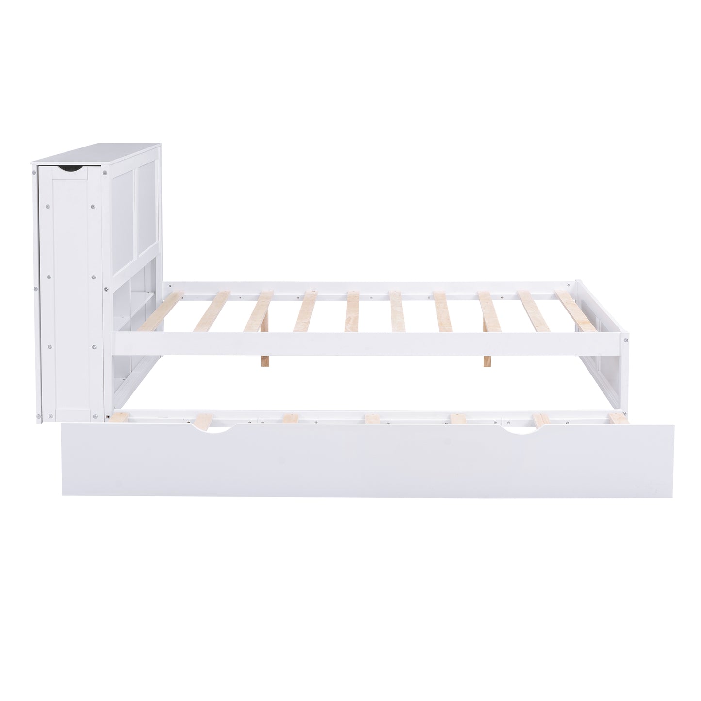 Full Size Storage Bed with Pull Out Shelves and Twin Trundle