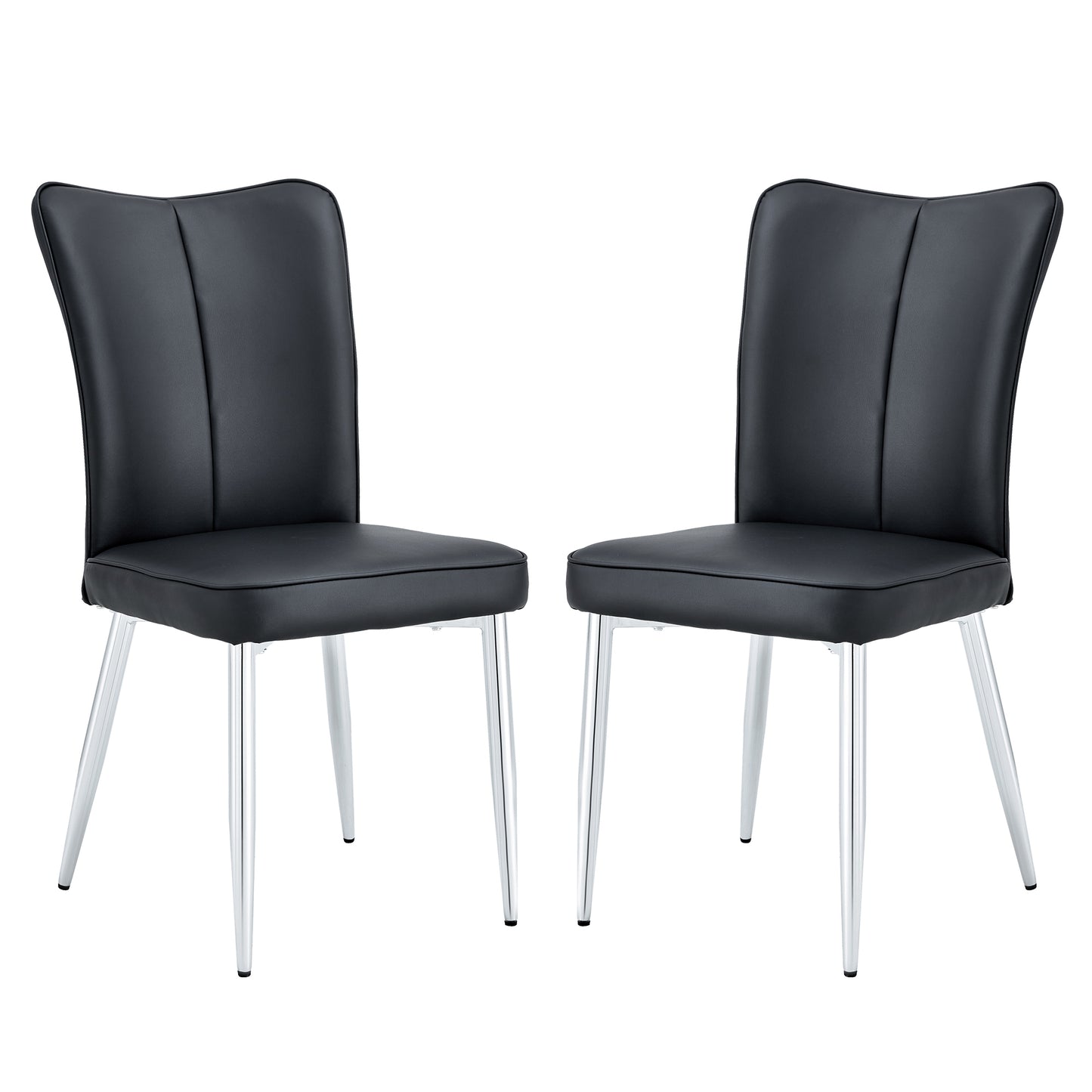 Modern Black PU Leather Curved Back Chair Set 2pk