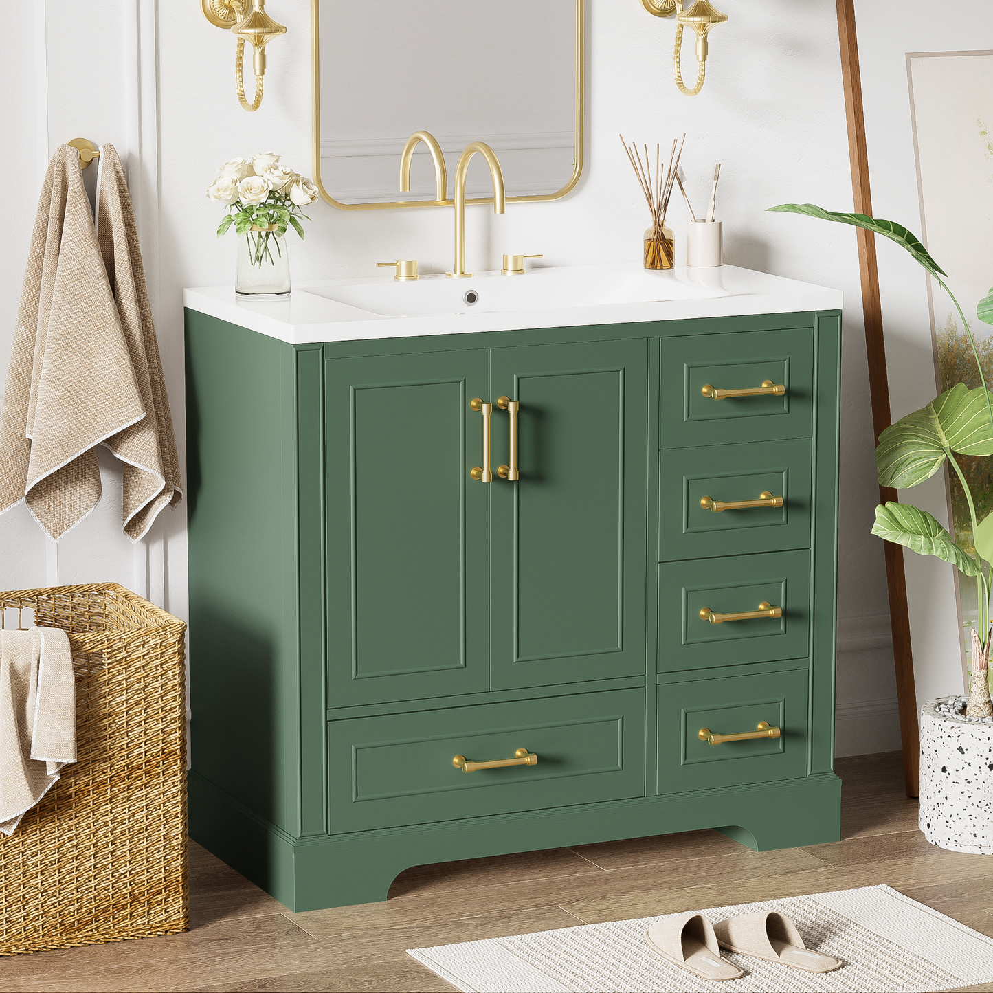 Green Bathroom Vanity with Resin Sink Set