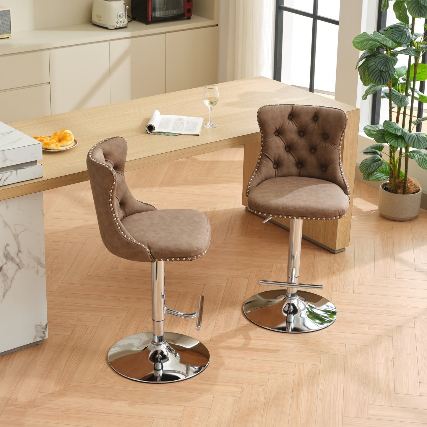 Swivel Brown PU leather Barstools