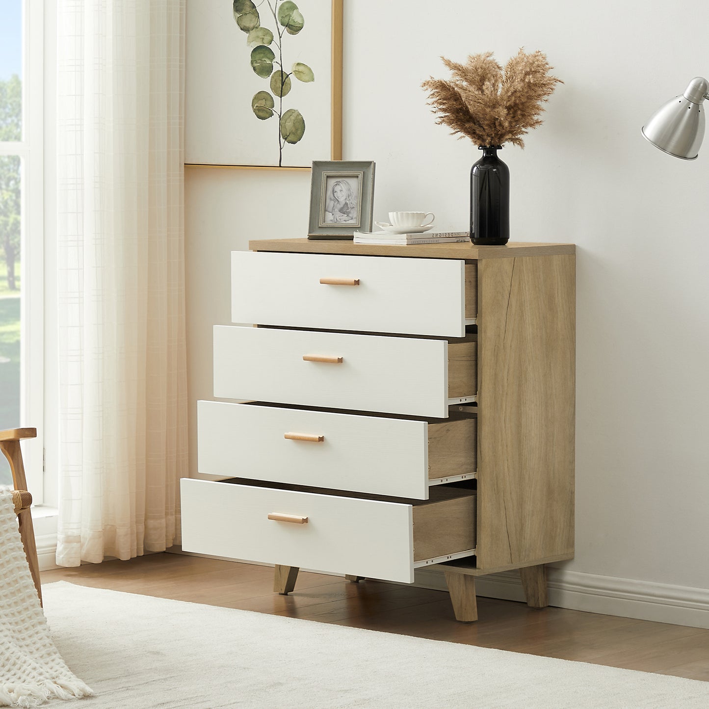 White & Brown 4 Drawer Dresser