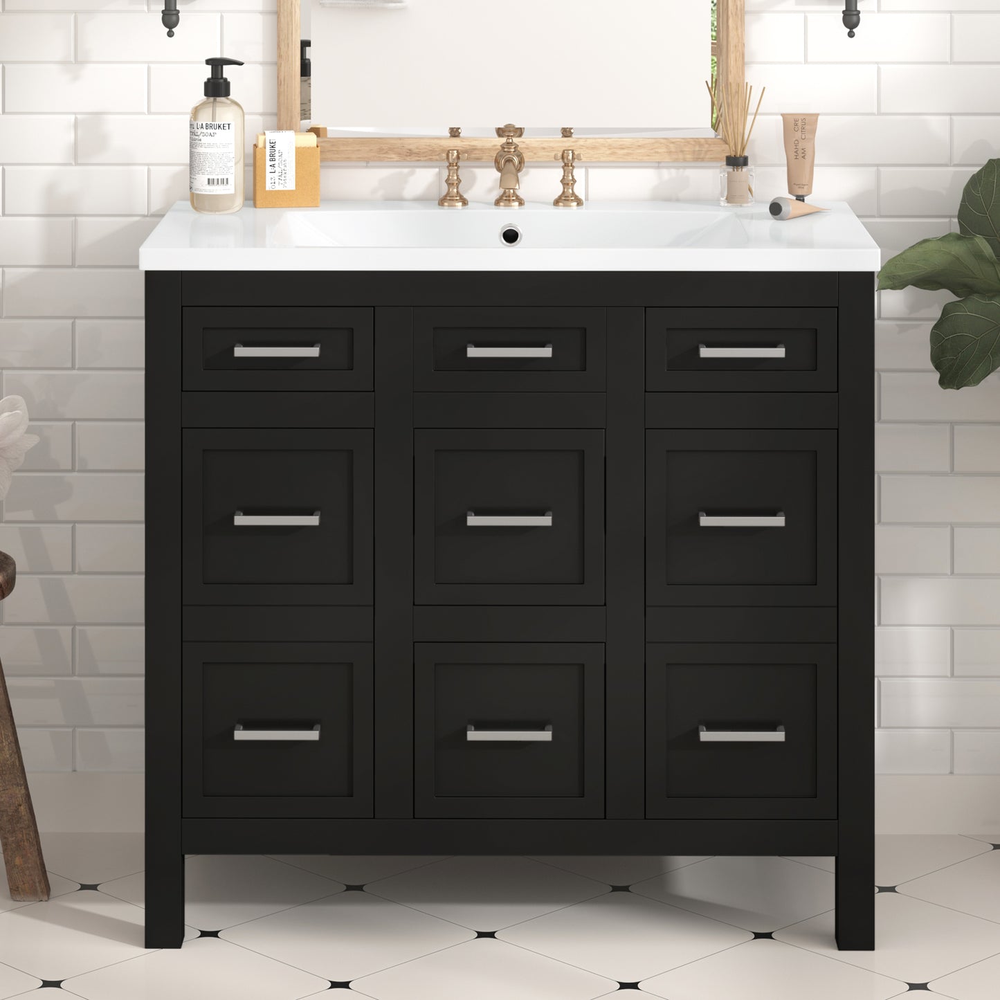 36" Bathroom Vanity Cabinet with Resin Integrated Sink