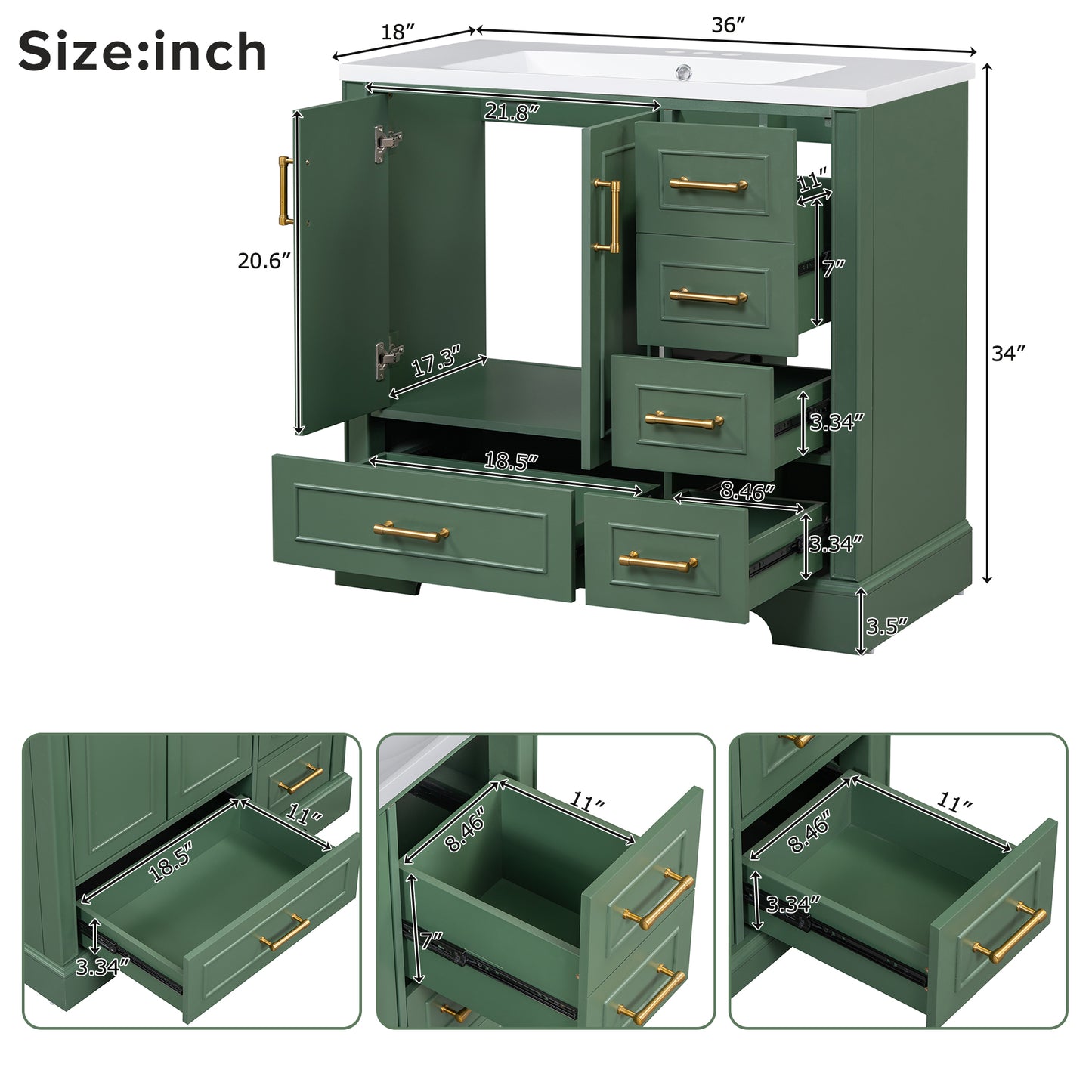 Green Bathroom Vanity with Resin Sink Set