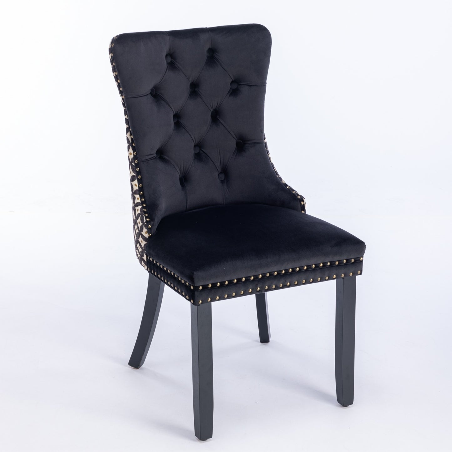 Unique Tufted Black Velvet Wingback Dining Chairs