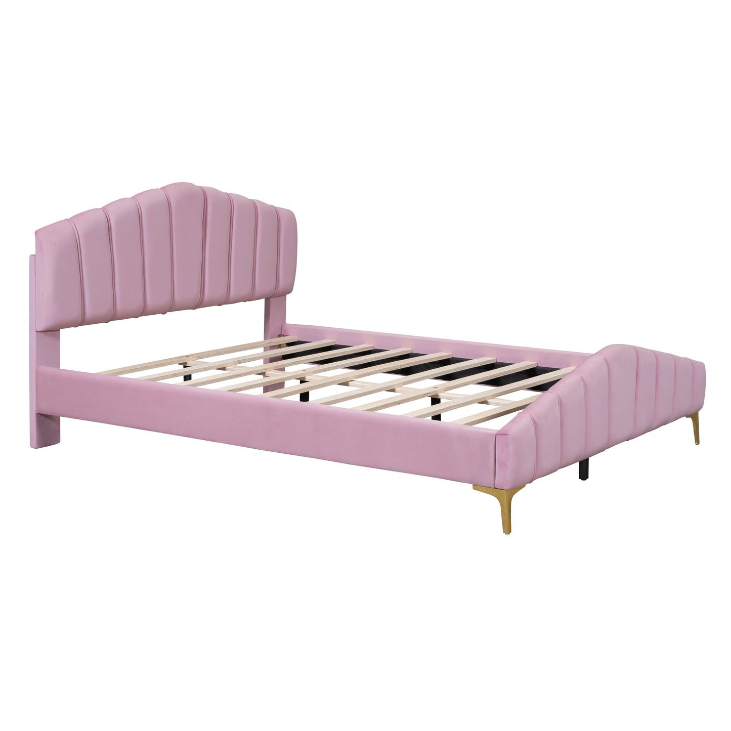 Queen Size Pink Velvet Platform Bed