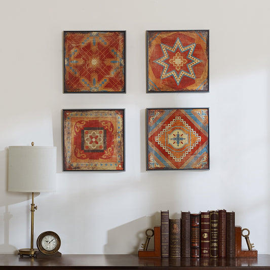 Orange Patchwork Style Set of 4 Framed Art