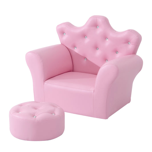 Pink Princess Upholstered Chair with Footstool