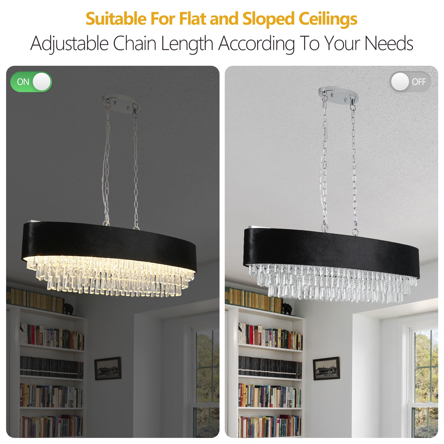 Modern Black Oblong Crystal Chandelier