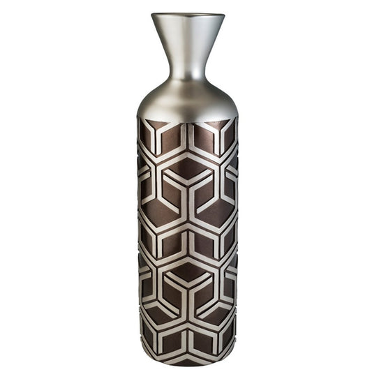 22" Tall Decorative Chestnut and Silver Weave Design Vase