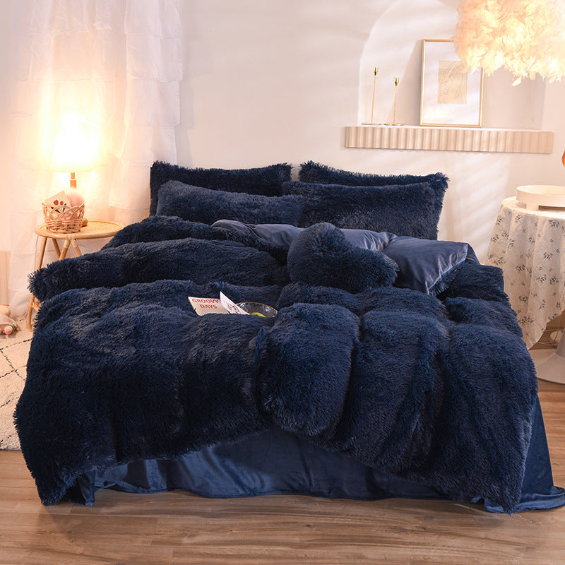 Navy Luxury Thick Furry Fleece Duvet Cover Set