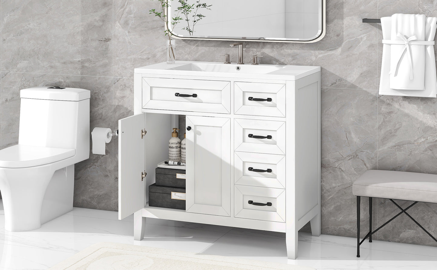 White 36" Bathroom Vanity with Sink Combo