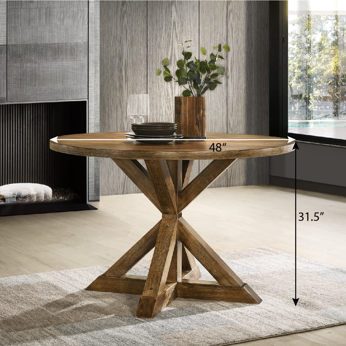 Round Cross-Buck Base Dining Table