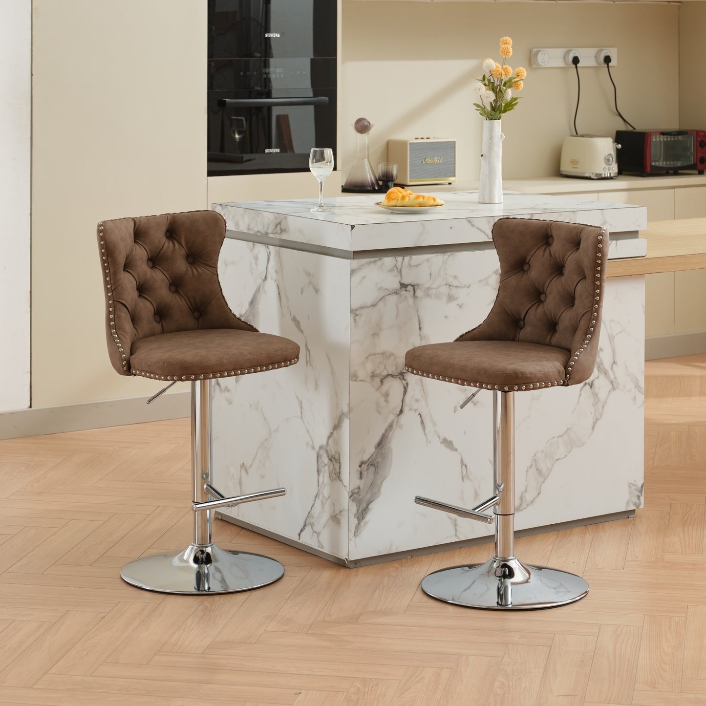 Swivel Brown PU leather Barstools