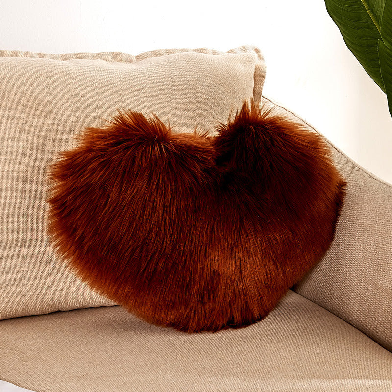 Brown Furry Heart Pillow