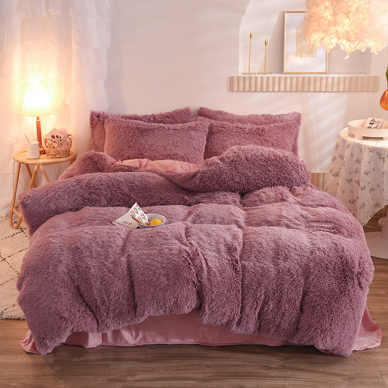 Bean Paste Luxury Thick Furry Fleece Duvet Cover Set