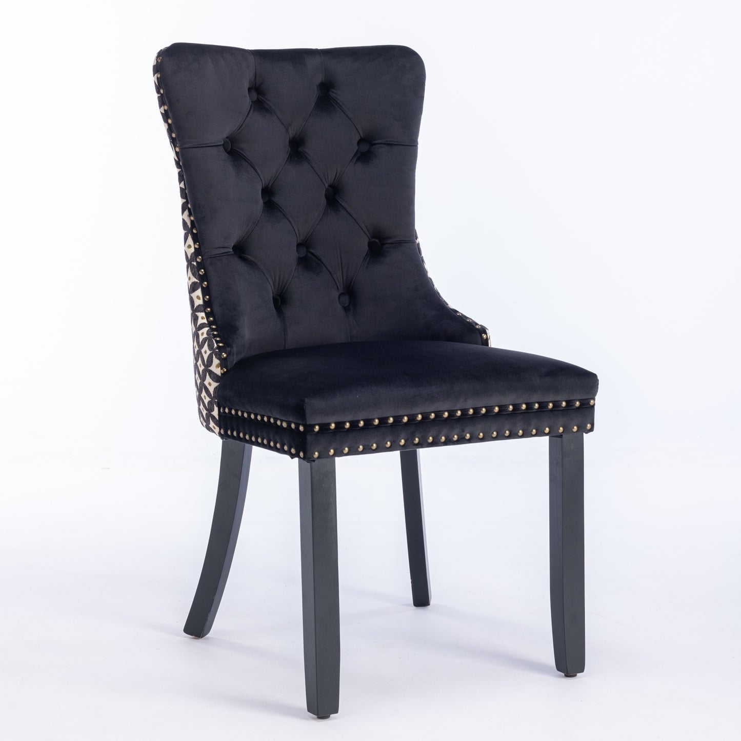 Unique Tufted Black Velvet Wingback Dining Chairs