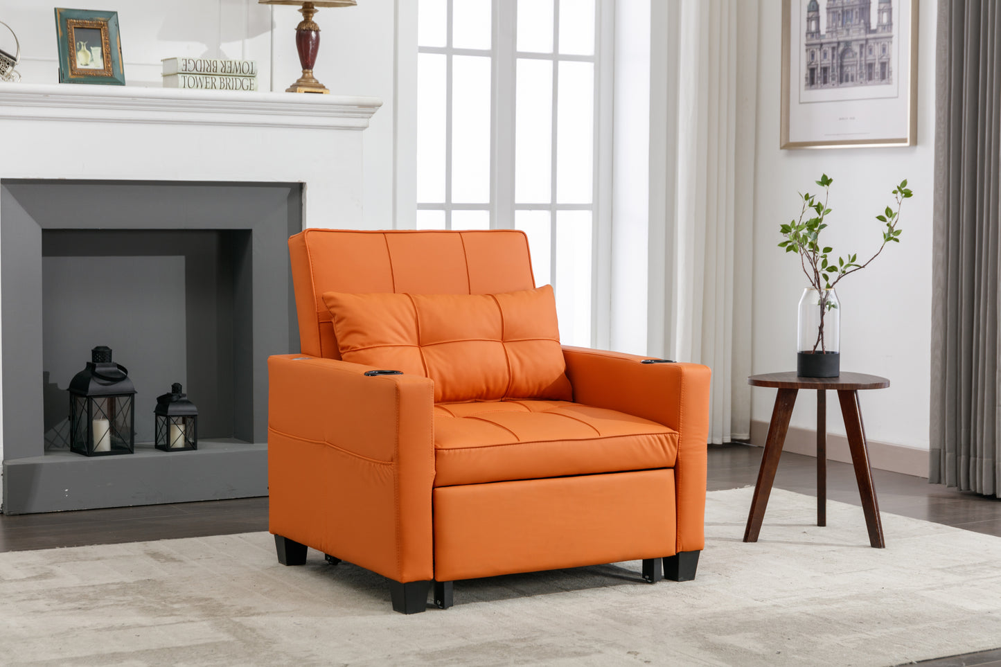 Orange Leather 3-in-1 Convertible Chair