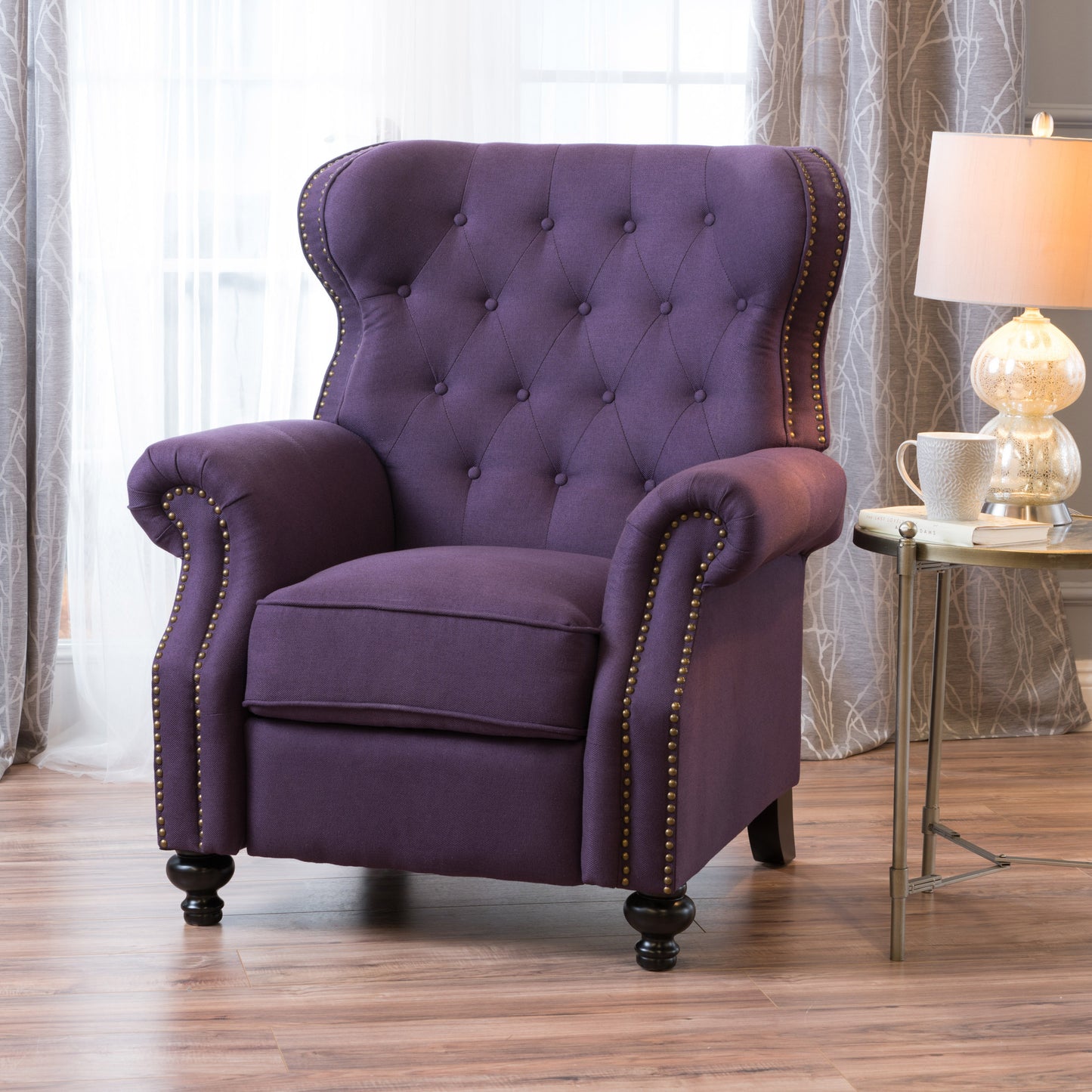 Purple Button Tufted Push Back Recliner