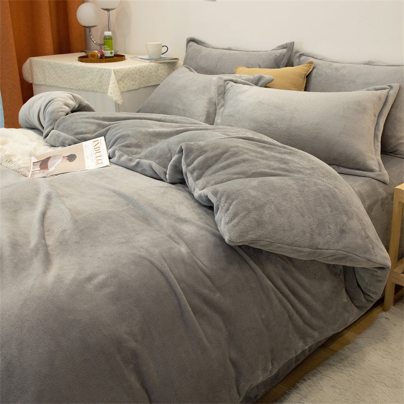 Four-piece Plush Double-sided Fleece Warm Duvet Cover.