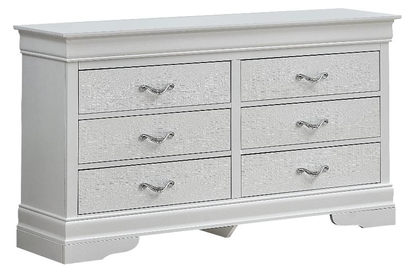 Lorana Silver Champagne Wide 6 Drawer Dresser