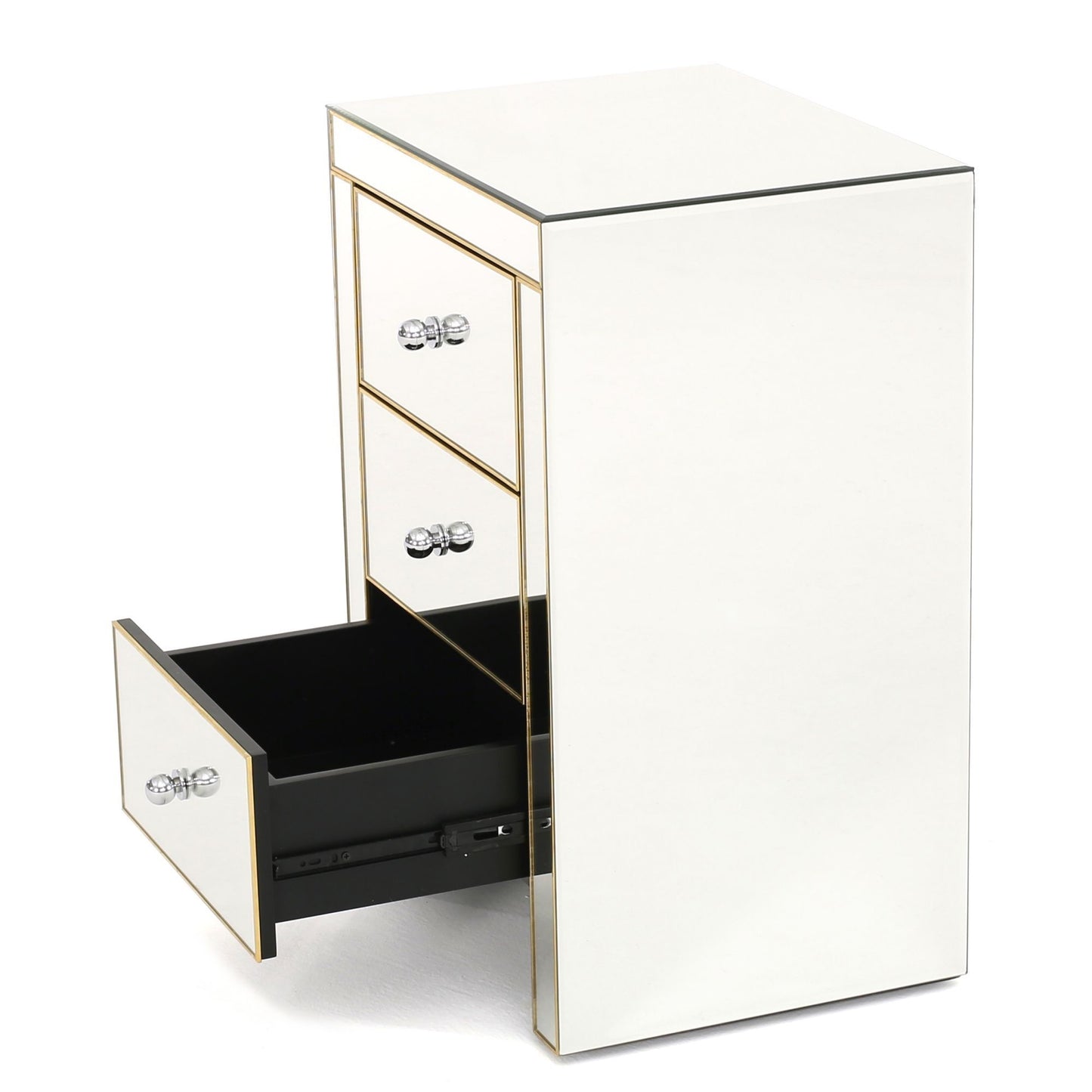 Elegant Mirrored Gold Edge with 3 Drawer Night Stand