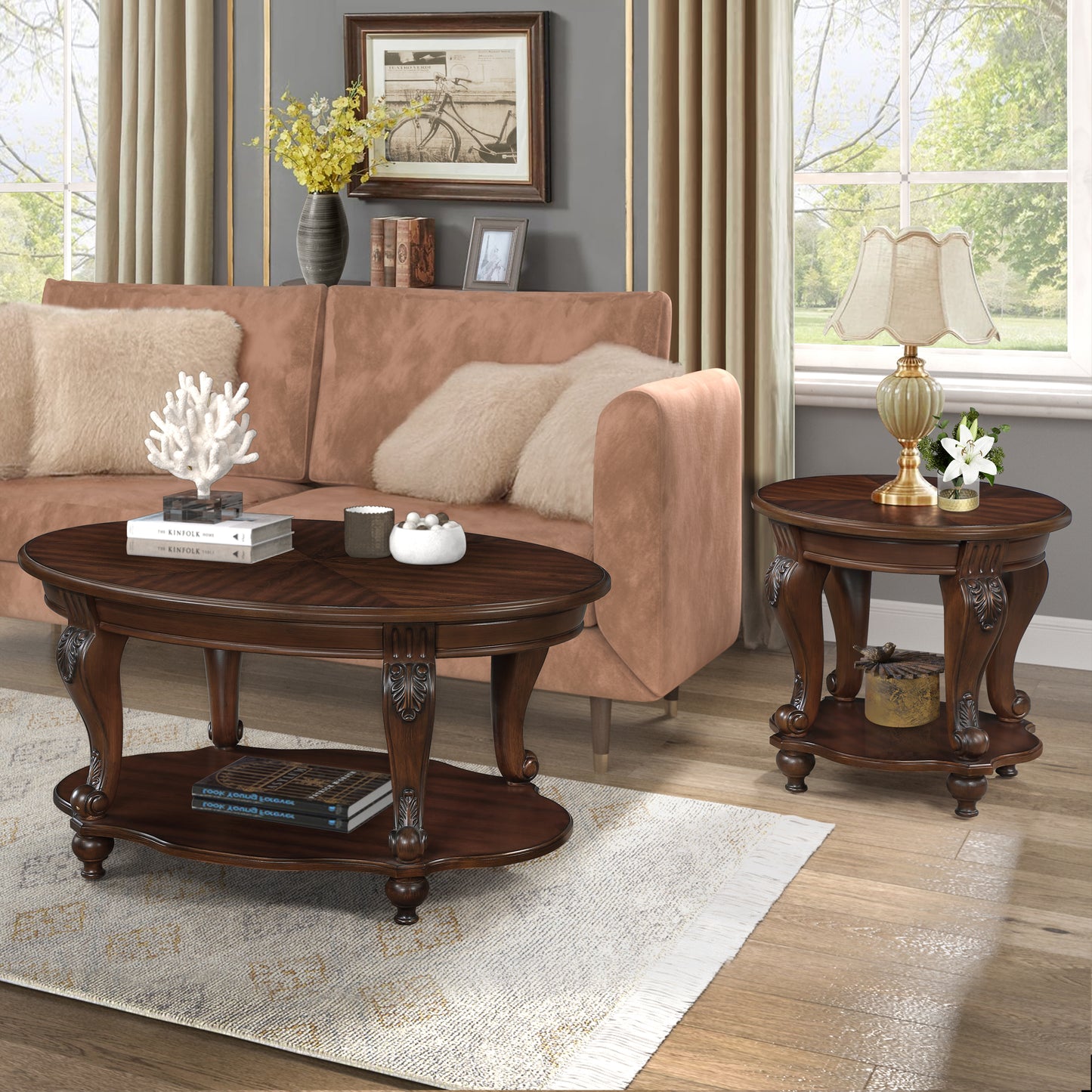 Cherry 3 pc. Oval Coffee Table Set