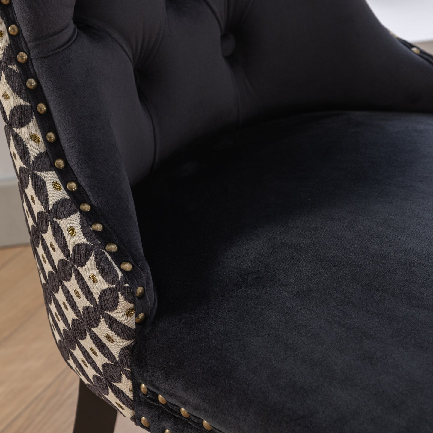 Unique Tufted Black Velvet Wingback Dining Chairs