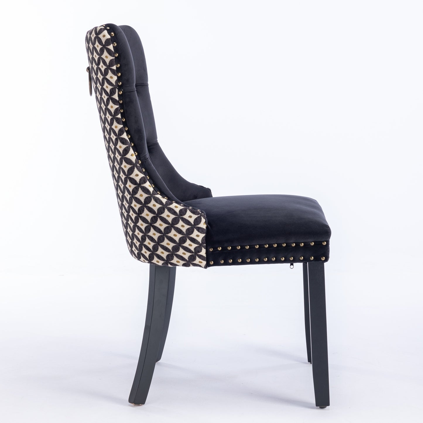 Unique Tufted Black Velvet Wingback Dining Chairs