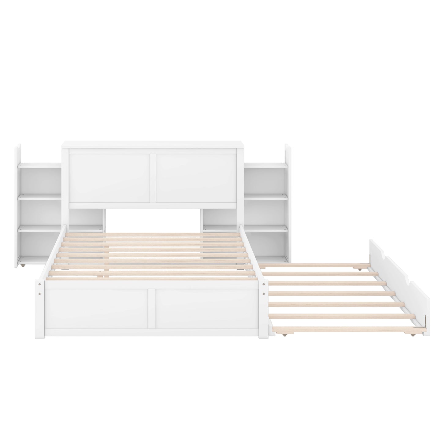 Full Size Storage Bed with Pull Out Shelves and Twin Trundle