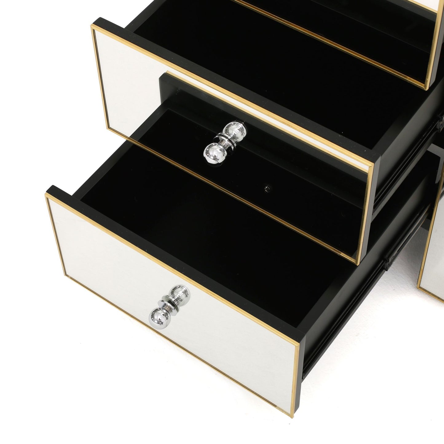 Elegant Mirrored Gold Edge with 3 Drawer Night Stand