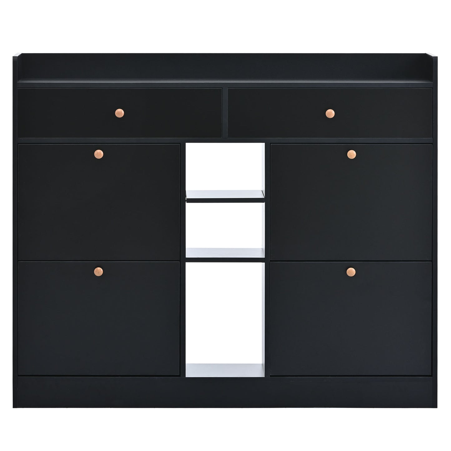 Tall Black Shoe Cabinet with 4 Flip Drawers