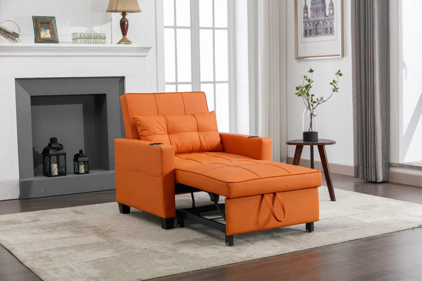 Orange Leather 3-in-1 Convertible Chair