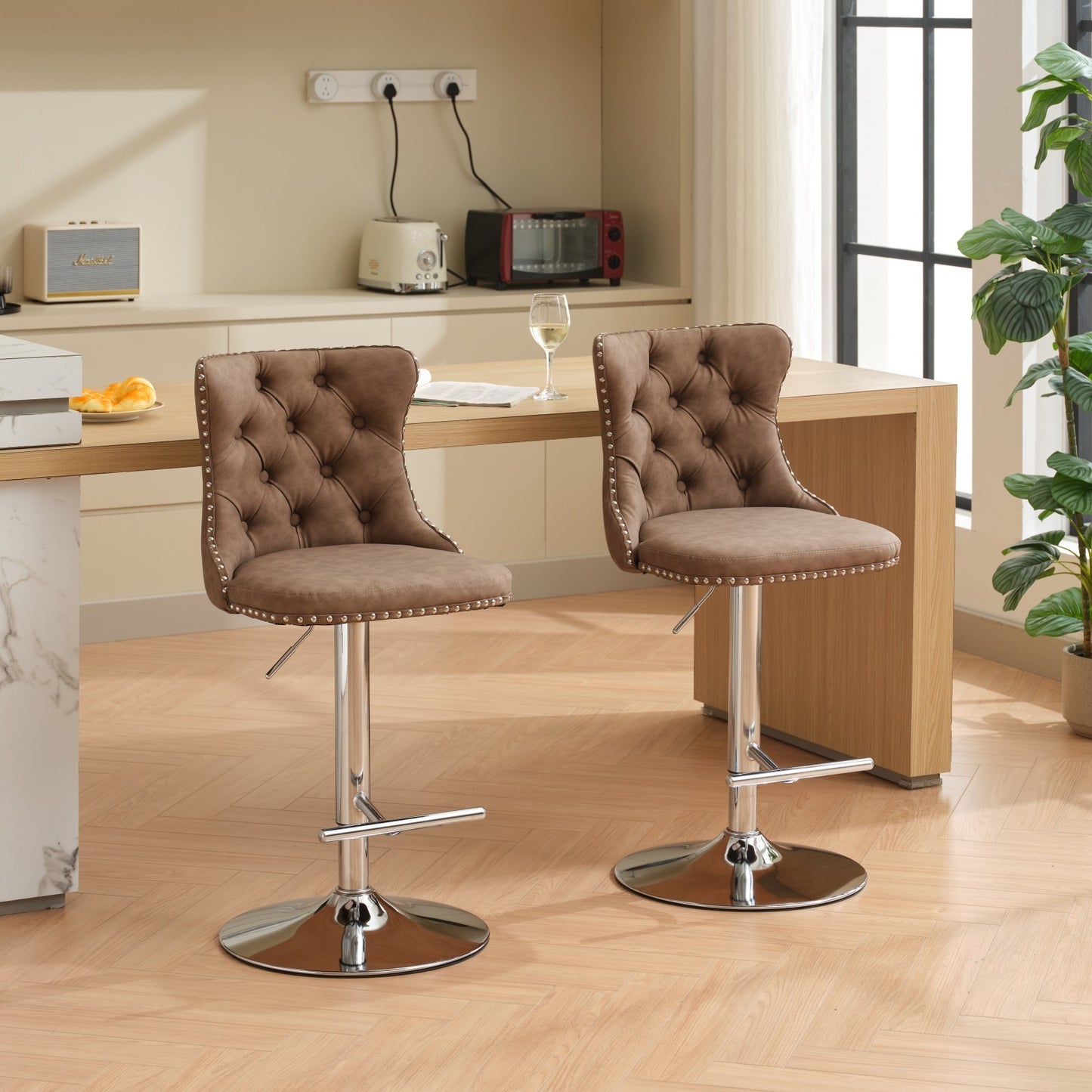 Swivel Brown PU leather Barstools