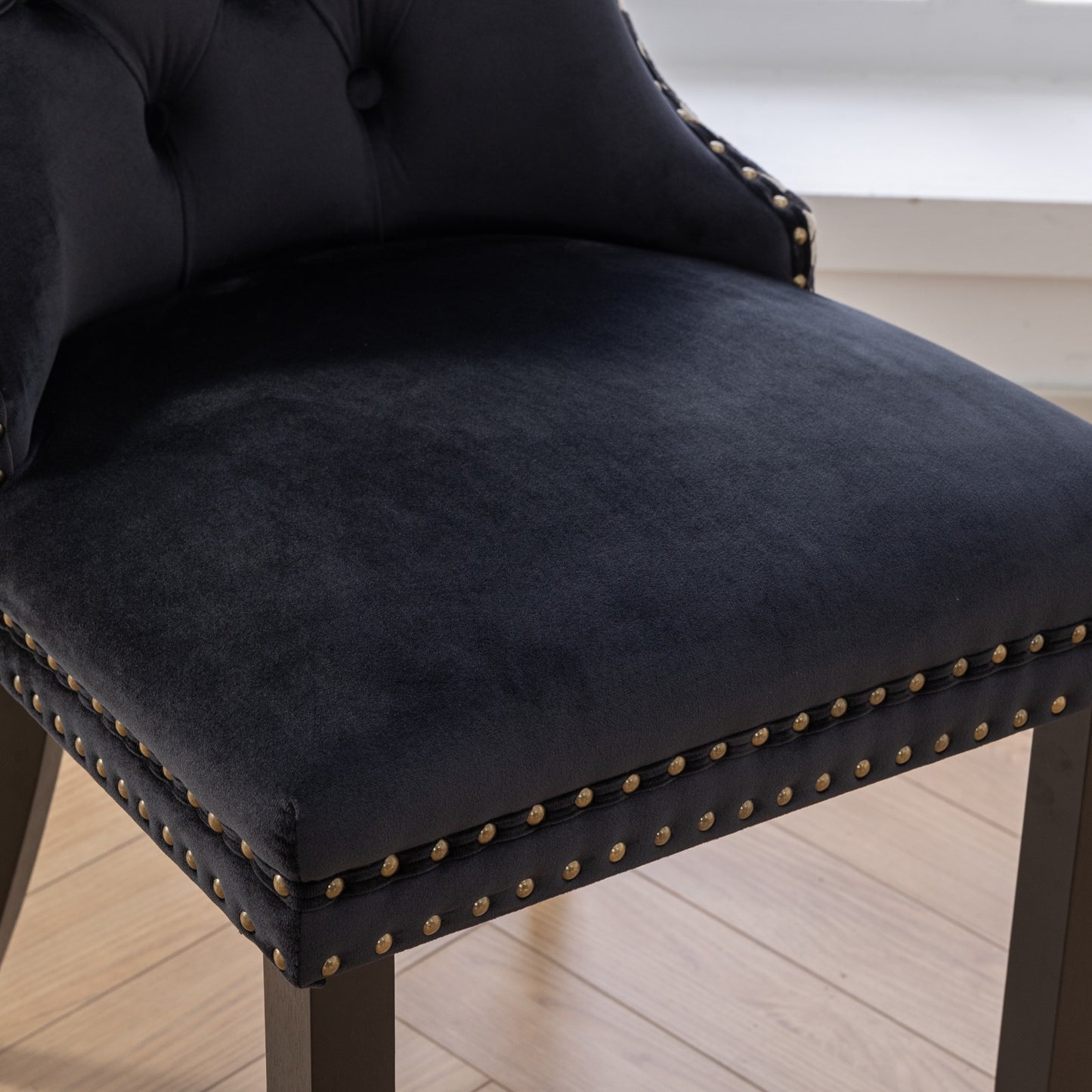 Unique Tufted Black Velvet Wingback Dining Chairs