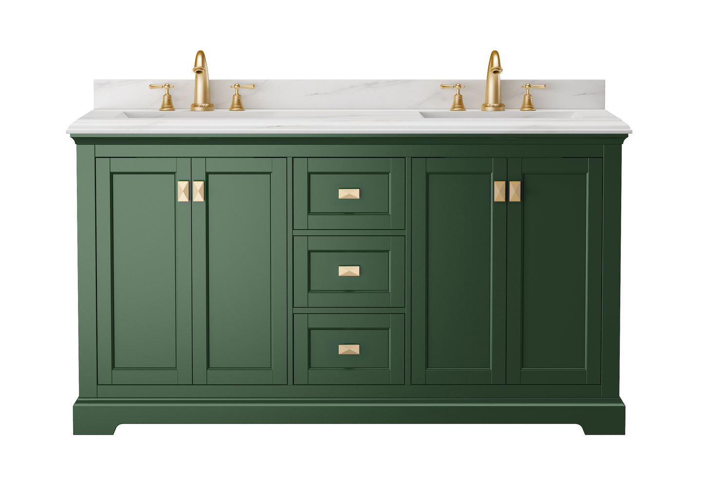 Green 60" Double Sink Vanity with Marble Countertop