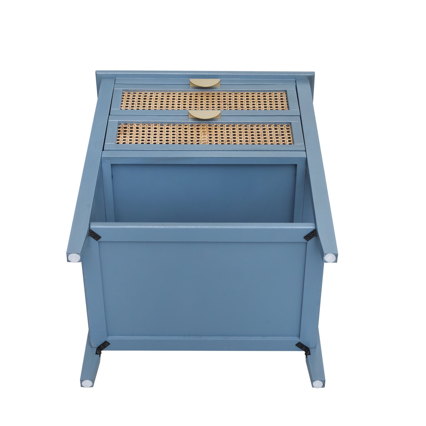 Blue Rattan 2 Drawer Side Table