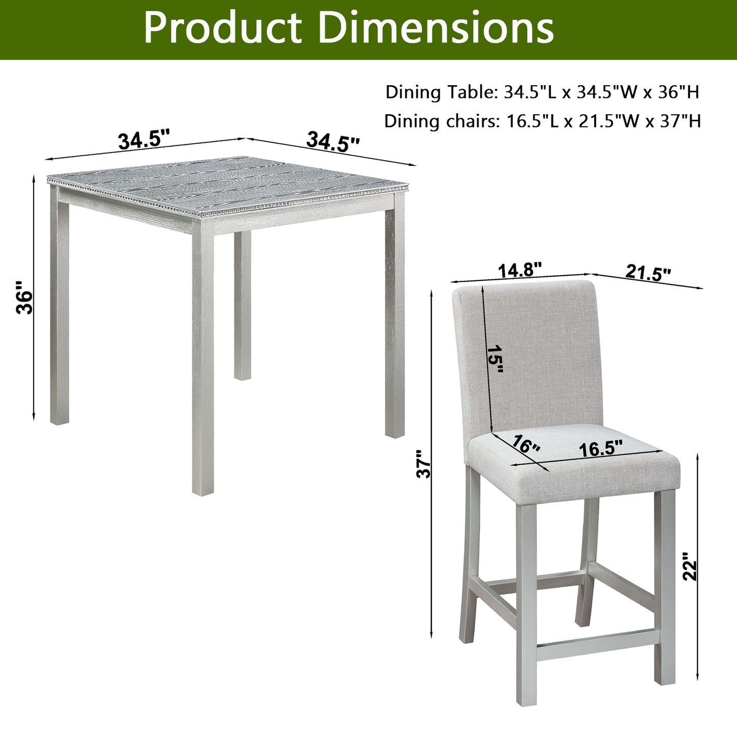 Silver 5 Piece Counter Height Dining Set