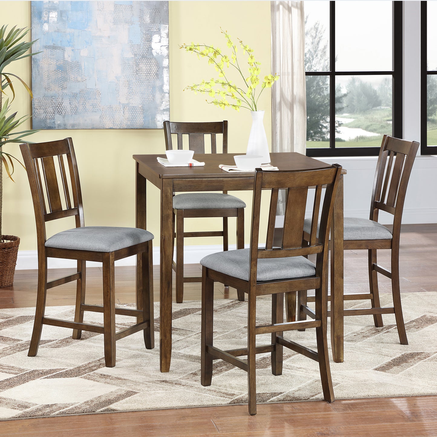 Walnut 5 Piece Counter High Dining Set