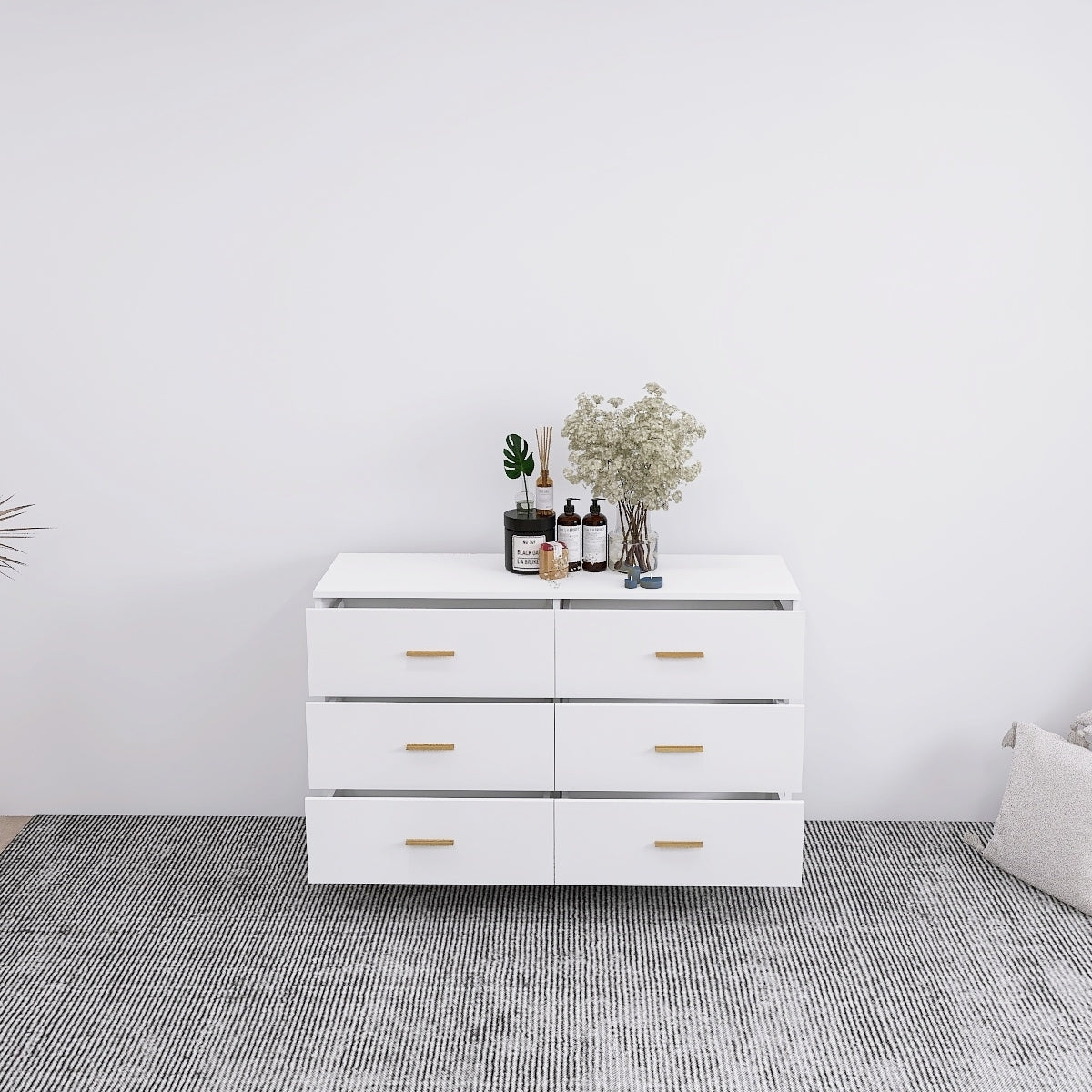 White Glossy 6 Drawer Dresser