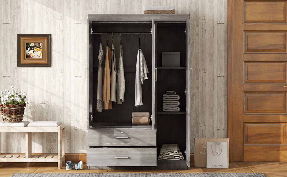 Gray 3-Door Mirrored Wardrobe